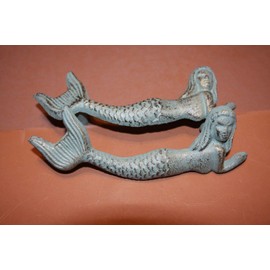 Southern Metal Mermaid Drawer Pull Nautical Beach Design Antiqued Bronze Look Cast Iron, 4 3/8 inch Center - 7 inch Long, Set of 2, HW-54