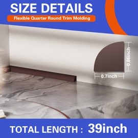 Flexible Quad Moulding, Peel and Stick, Corner Moulding Trim, Waterproof Rubber Quad Moulding, Suitable for Use on Floors, Bathrooms and Countertops (0.7” W x 0.86” H x 39” L,Deep Coffee Color)