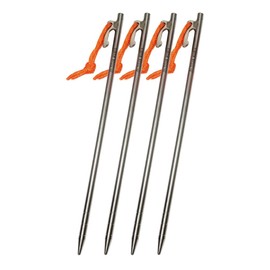 TITAN MANIA Pegs, Titanium Pegs, Solid, Ultra Lightweight, Strong, Mountains, Gravel, Grassland, Hard Ground, Tent Pegs, Camping, Setup Equipment, Storage Bag Included, 9.4 inches (24 cm), Set Of 4