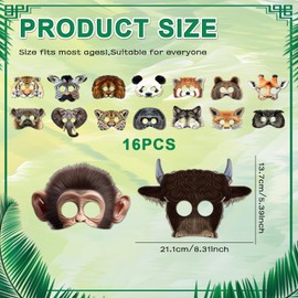Animal Masks Party Favors for Safari Birthday Decorations 16-Pack Realistic Animal Paper Masks,Perfect Parties, Role Play, Themed Celebrations