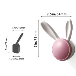 Kcmwsy 3 Pack Heavy Duty Metal Wall Hooks - Decorative Cute Rabbit Shaped Coat Hooks, Multi-Color Rustproof Bathroom/Bedroom/Entryway Towel Hooks for Towels, Coats, Keys (Matte Pink, Large Size)