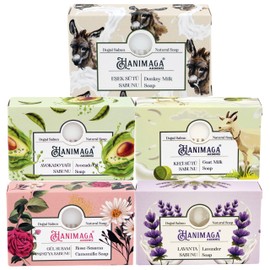 5 BAR NATURAL SOAP DONKEY MILK, GOAT MILK, ROSE-SESAMA CAMOMILLE, LAVENDER, AVOCADO OIL 5 x 100 Gr