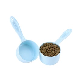 QWORK Pet Food Scoop for Dogs, Cats, Rabbits, 1 Cup Capacity, Melamine Material Pet Food Measuring Scoop - Dog Food Feeding Scoop Dishwasher Safe, Easy Clean, with Hanging Option, 2 Pack, Blue
