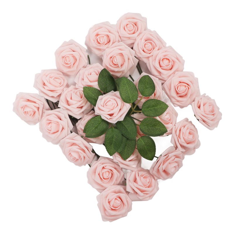 25pcs Artificial Roses Light Pink Fake Bulks Box for DIY