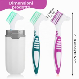 Confezione da 2 spazzolini per la pulizia di protesi dentarie, spazzolini per la pulizia con custodia bianca, setole multistrato e impugnatura ergonomica in gomma per la cura delle protesi, verde e