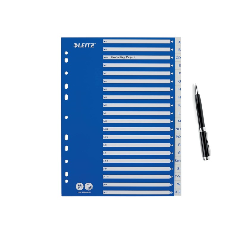 Leitz A4 A-Z Index, Heavy Duty Plastic and Cardboard, Blue/White