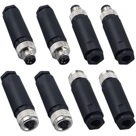 Lonlonty M8 4 Pin Male & Female Socket Panel Aviation Wire Connector,8mm Industrial Circular Sensor Connector,Outdoor Waterproof IP67 A Coding,4 Sets