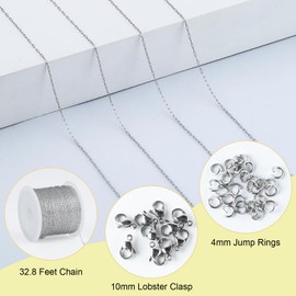 SMYHTGLIF 10 Meters Silver Stainless Steel Chain Thin Paperclip Jewelry Making Chains DIY Chain Spool with Lobster Clasps and Open Jump Rings for Jewelry Making