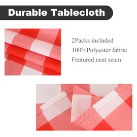2 Pack Waterproof Polyester Fabic Rectangle Checkered Tablecloth，60x84 Outdoor Table Cloth，Oil Stain Prevention Table Cloth for Pinics and Parties（Red and White）