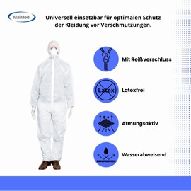 MaiMed Protective Overall, Protective Clothing, Work Suit Painter, White, XL, Pack of 1