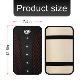 zipelo Bling Car Center Console Cover, Crystal Rhinestone Crown Auto Armrest Box Protector Cushion Pad, Comfortable Diamond Vehicle Arm Rest Seat Mat Decor Accessories, Universal Fit (Black/Red)