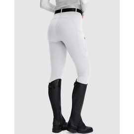 SANTINY Women's Horse Riding Pants Zipper Pockets Silicone Full-Seat Breeches Equestrian Schooling Tights for Women (White_XS)