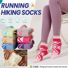 Eyean Merino Wool Ankle Running Socks Men Women Hiking Thick Half Cushioned Support No Show Socks 6 Pairs (Mixed Color A, Large)