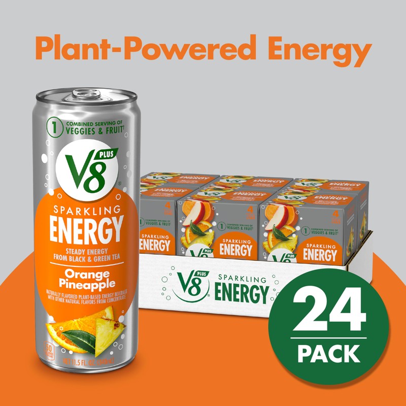 V8 +Energy Sparkling Orange Pineapple Juice Energy Drink, 11.5 fl