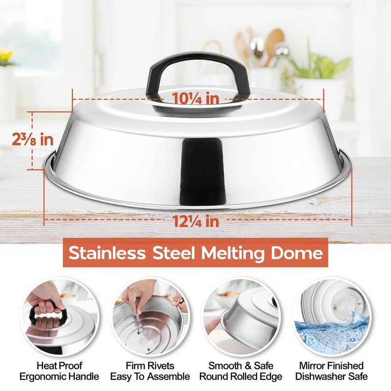 Onader 12 Inch Melting Dome Smash Burger Press Set, Stainless