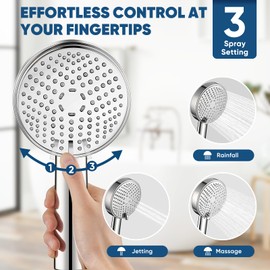 Cobbe® All Metal Handheld Shower Head, 3 Spray Settings, Mirror Polished