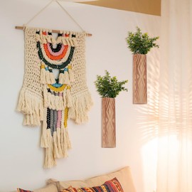 UNICRAFTALE 2 Sets Wooden Wall Vase Set Sandy Brown Rectangle Wall Planter for Indoor Plants Modern Farmhouse Wooden Walls Vases Boho Walls Vase Decor for Living Room Bedroom Bathroom 11"x2.8"x1.6"