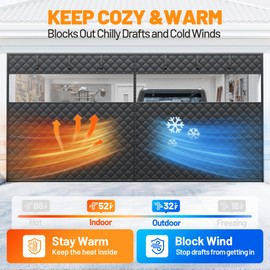 Car Garage Door Insulation Kit Fits 8x7 FT - Magnetic Thermal Insulated Door Curtains for Winter with Clear Window, Garage Door Cover Blanket Panels Screen for 1 Car Garages- Black