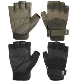 FIORETTO Fingerless Tactical Gloves, Airsoft Gloves, Half Finger Military Gloves for Driving, Cycling, Shooting, Hunting, Motorcycle, Climbing, Outdoor Work (Black+Green (2 Pairs), S)