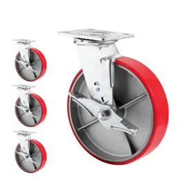 8"X 2" Heavy Duty Casters - Industrial Casters Polyurethane Caster with Strong Load-Bearing Capacity 6000 LB, Heavy Duty casters Set of 4, Widely Used in Furniture, WorkBrench, Tool Box (4 Brake)