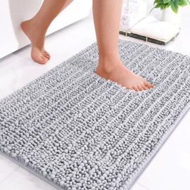 OLANLY Luxury Chenille Bath Mat, Extra Soft Thick Absorbent Shaggy Bathroom mat, Non-Slip Machine Wash Dry Plush Bath Mats for Bathroom, Shower, and Tub (24"x16", Light Grey)