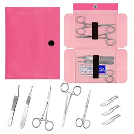 Ultrassist Suture Tool Kit Includes: Scissors, Adson Forceps, Needle Driver, Mosquito Forceps, Scalpel Handle; Complete Suture Instrument Kit for Educational Training-Pink