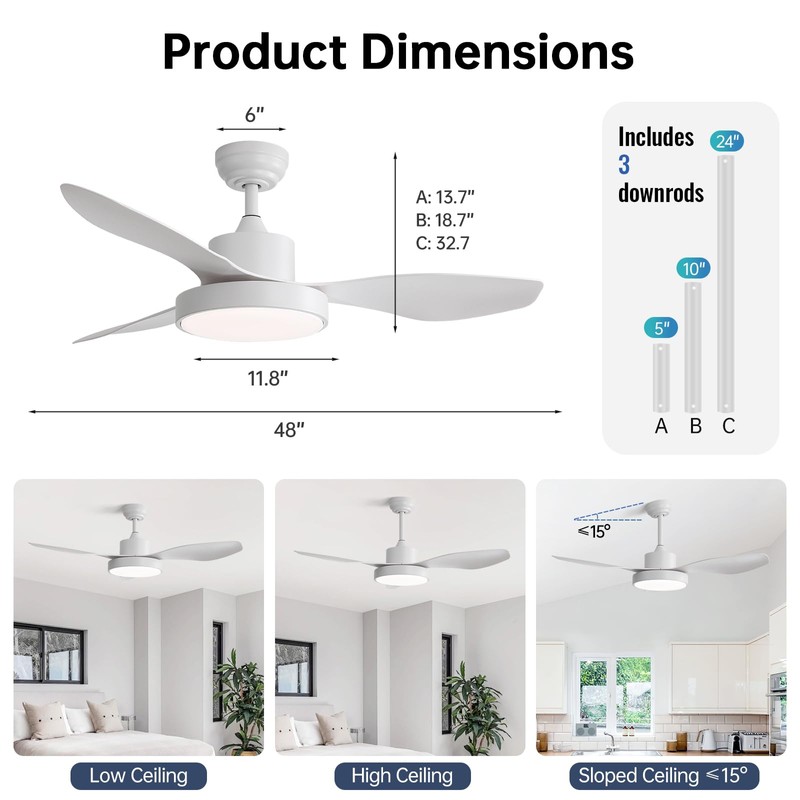 Sofucor 47 Inch Ceiling Fan with Lights and Remote Modern