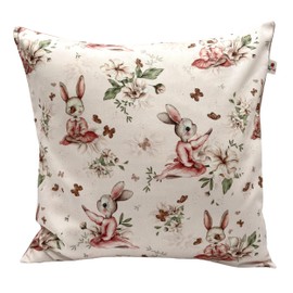 Children's Cushion Cover Animals 100% Cotton Cushion Cover 40 x 40 cm Cushion Bed Linen Cuddly Cushion Nursery Decoration (40 x 40 cm, Rabbit Girl Pink)