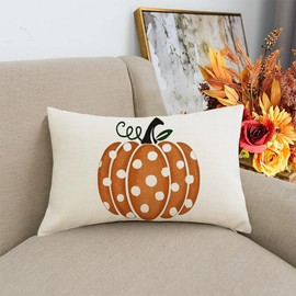 RABUSOFA Fall Decorations for Home Fall Decor Pillow Covers 12x20 Inch Polka Dot Pumpkin Decor Autumn Thanksgiving Lumbar Throw Pillowcases Fall Home Decor Harvest Decorations for Indoor Outdoor