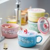 VanEnjoy 30oz Ceramic Bowl Set with Lid & Handle,Cherry Blossoms