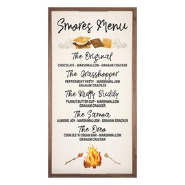 Kendrick Home Smores Menu Board – Smores Menu White Hardwood Decor for Wall, Different Kinds of Smores Weekly Recipe, Walnut Framed Kitchen Decor, 8" x 16"