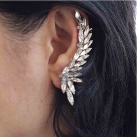 Allereya Vintage Crystal Leaf Ear Cuff Earrings Rhinestone Leaf Ear Climber Earrings Boho CZ Leaf Ear Wrap Earrings Silver Sparkling On Earrings Jewellery for Women and Girls (Silver)