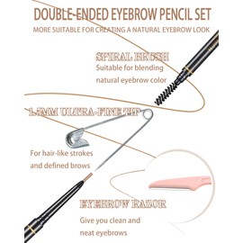 SUMEITANG Light Brown Eye Brow Pencils for Women, 6Pcs Waterproof Eyebrow Pencil, 1.5mm Micro-Fine Tip & Spiral Brush with Brow Razors Perfect for Creating a Natural and Delicate Eyebrow Look Makeup
