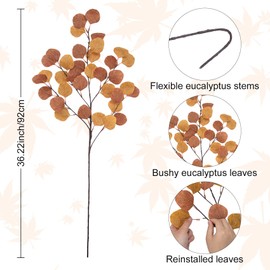 6 Pcs Fall Stems Artificial Eucalyptus Leaves, 36.22" Fake Silver Dollar Leaves Faux Plant Indoor Silk Flowers Eucalyptus Branches Decorations for Vase Bathroom Home Autumn Festival Thanksgiving Party