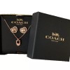 COACH 3-PC SET C Logo Rose Gold Necklace & Heart