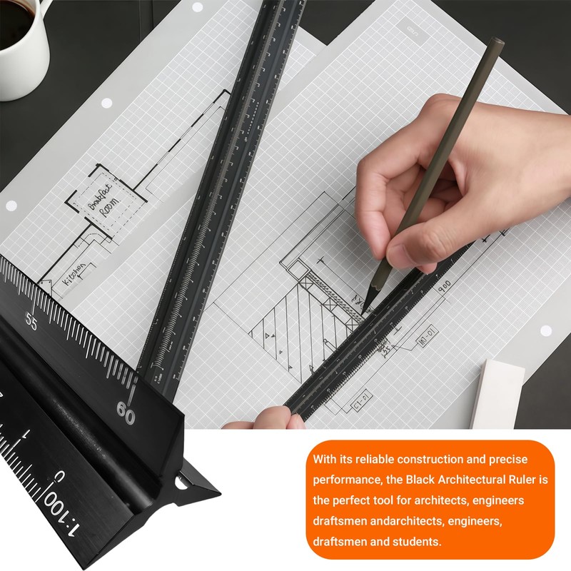 Daryunk Architectural Metric Scale Ruler, Aluminum Triangular Scale Ruler for