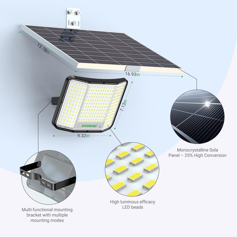 intelamp Solar Flood Lights Outdoor Waterproof, 20000mAh 251 LED 2000LM
