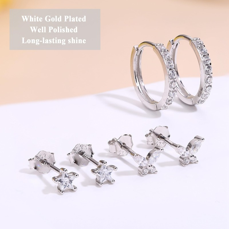 Kakonia 3 Pairs Hoop Stud Earrings Set Sterling Silver Small