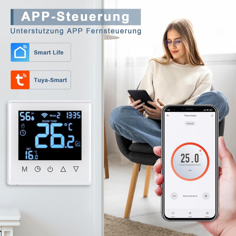 CNBINGO Smart Thermostat Flush-Mounted Boiler WiFi Heating Thermostat Room Thermostat