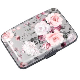 Coco Rossi Mini Credit Card Holder for Women,RFID Blocking Slim Hard Card Case ID Case Travel Wallet,Grey Flowers