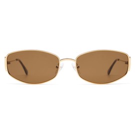 Appassal Retro Oval Sunglasses For Women Men Hexagonal Rectangle Metal Frame Sun Glasses AP3625,Gold/Brown