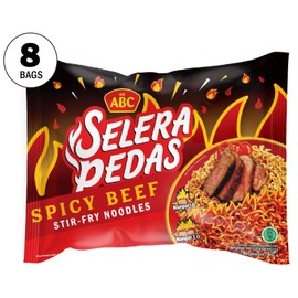 ABC Spicy Beef Stirfry Noodles, NO MSG, Hot Spicy Beef Flavor, Instant Noodles Ramen Quick Meals, Indonesian mi ABC noodles (Pack of 8)