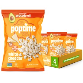 Poptime White Cheddar Popcorn Snack Bags – Gourmet Popcorn Bags, Healthy Snack With Heart-Healthy Avocado Oil, Crunchy, Cheesy, Gluten Free, Vegan, Low Calorie, Non-GMO, Kosher - 4.75 oz - Pack 4