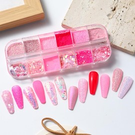 Pink Glitter Mermaid Nail Art Sequins 3D Flakes Laser Ombre Nail Glitter Design Shiny Glitters Powder Accessories for Women Girls Manicure DIY Nail Art Decorations