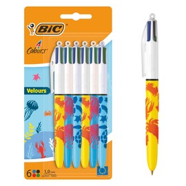 BIC 4 Colours Ballpoint Pen Set 4 Colours Velour in Sea Motifs, Pack of 6, Ideal for the Office, Home Office or School