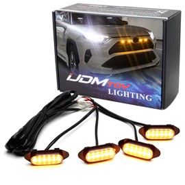 iJDMTOY Smoked Lens Front Grille TRD Style Amber Yellow LED Grill Lighting Kit Compatible with Toyota 2019-up RAV4, Includes (4) 12-SMD Smoke Cover LED Grille Lights & Wiring Harness