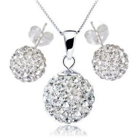 Diamond Chip Effect,. Sparkling Sterling Silver 925 And Clear Crystal 12mm Ball And 8mm Stud Earring Set. Boxed.