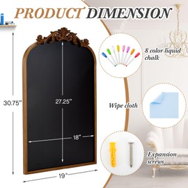 Wonderjune Arch Chalkboard 19 x 31 Inch Gold Framed Vintage Chalkboard Wall Wedding Seating Chart Board with 8 Liquid Chalk Markers and Wipe Cloth for Home Kitchen Bar