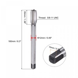 uxcell Thread Milling Taps, 5/8-11 UNC High Speed Steel (HSS) 4 Straight Flutes Machine Screw Thread Threading Tap, 6.3" Length (Extra Long)