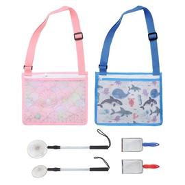 6pcs Shelling Tools for Beach Include Sand Sifter with Extra Long Adjustable Handle Mesh Bag Shovel Beach Tools for Collecting Shells